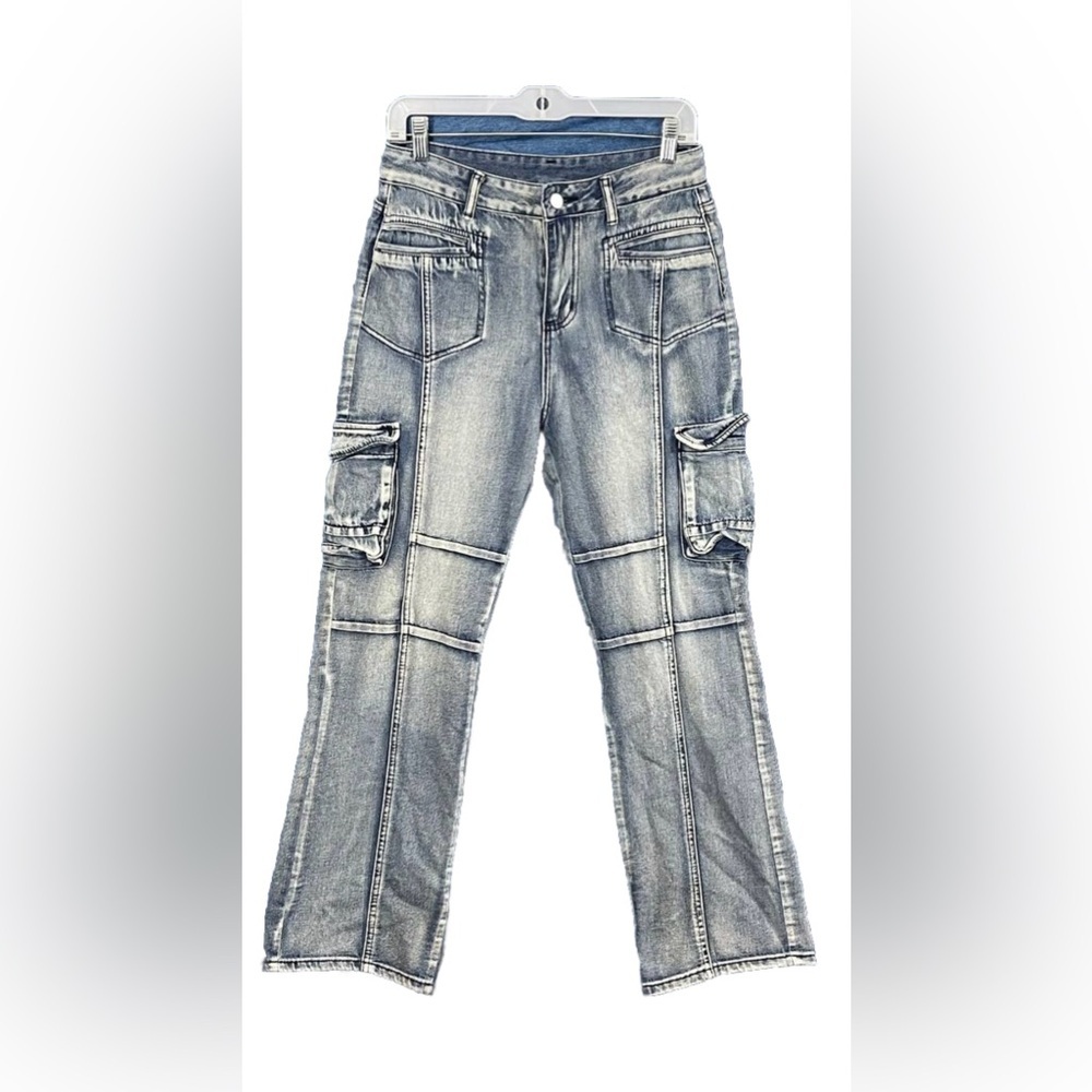 Cargo Jeans Pants for Women Light Wash Waist‎ 28/28 Straight Cut High Rise